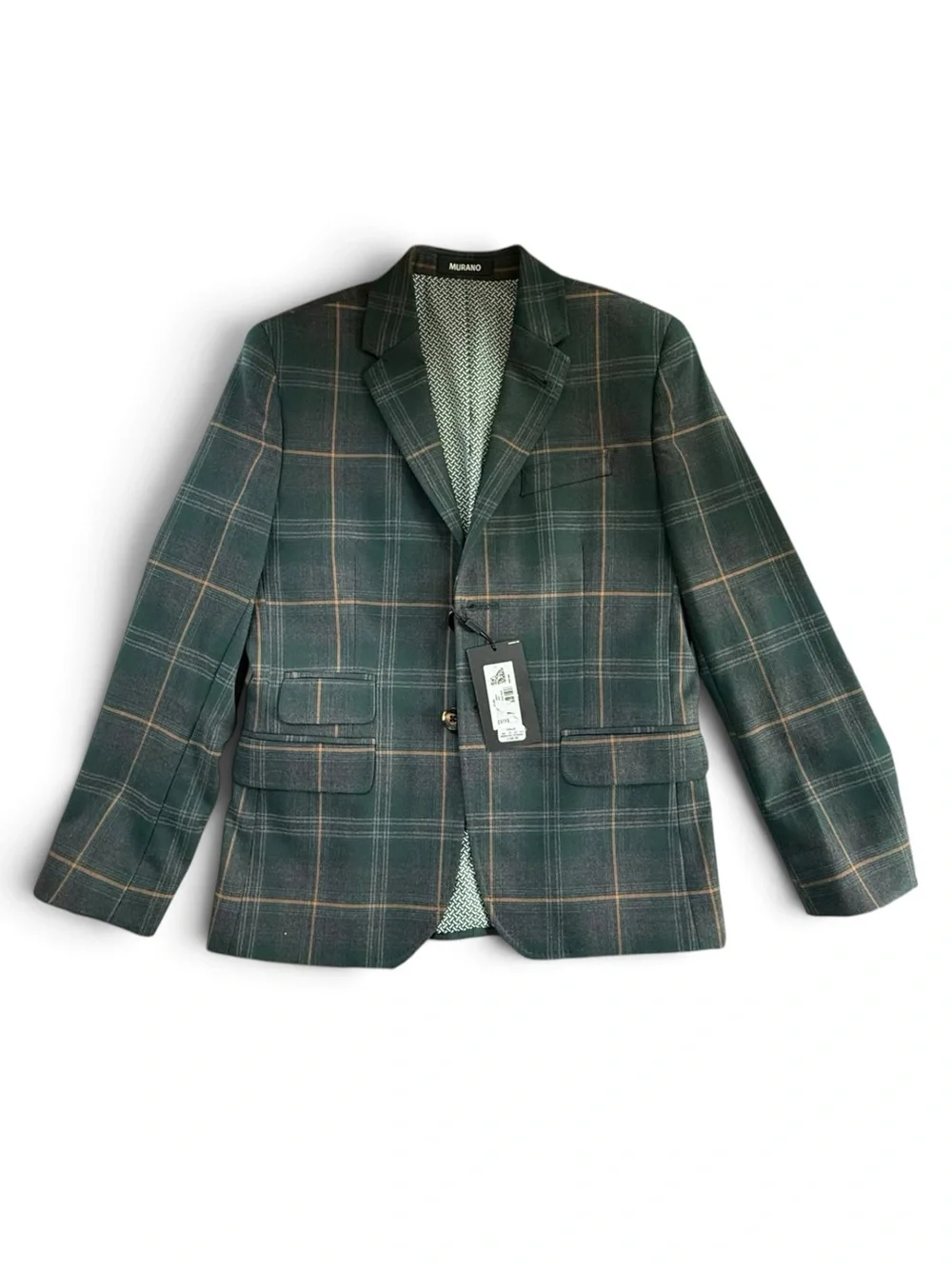 Murano Blazer Boys' Green Plaid Slim Fit Size 10/12 NWT